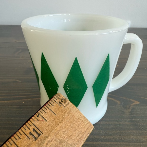 Vintage Anchor Hocking / Fireking green harlequin  diamond mug - Picture 4 of 11